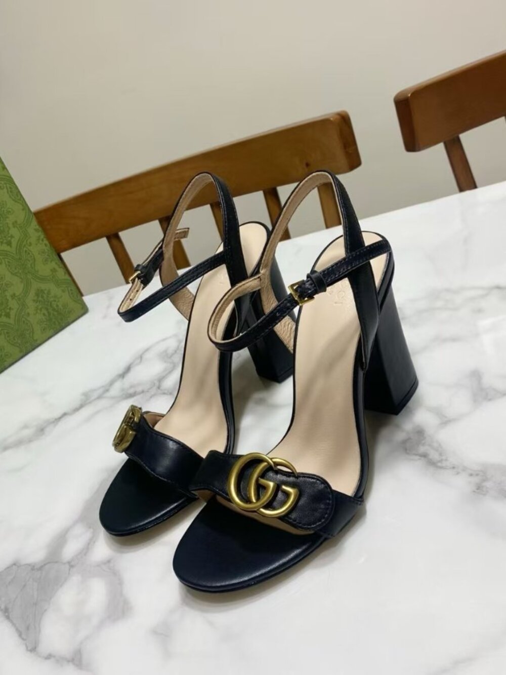 Gucci Black leather Double G High Heel
